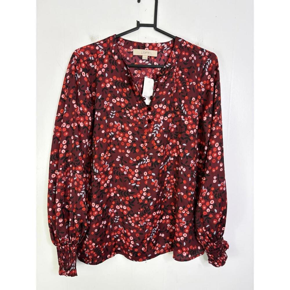 Loft Top Womens XS Lightweight Smocked Poets Sleeve Office Workwear Colorful